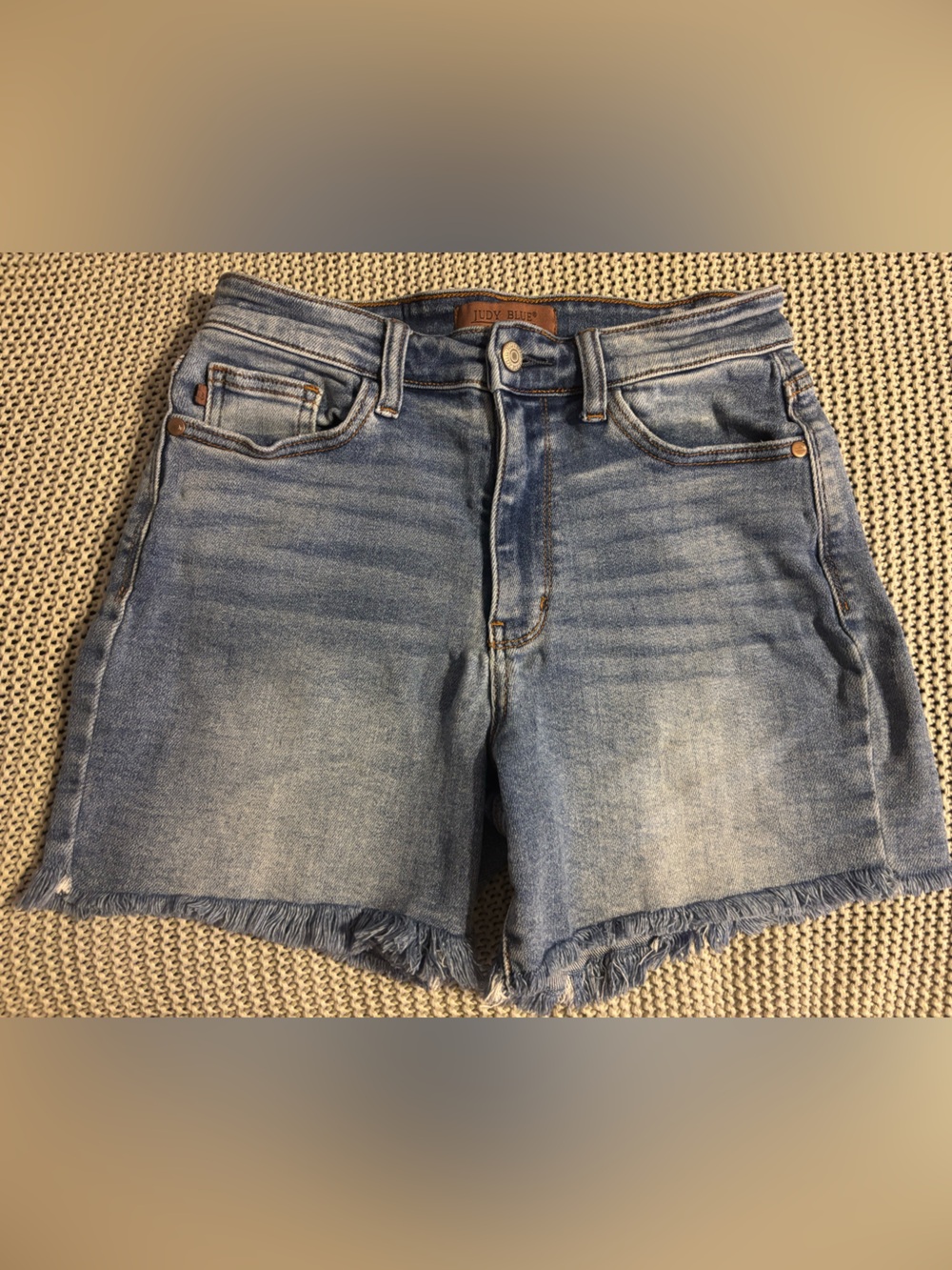 Judy Blue Medium Light Blue Frayed Hem Denim Shorts